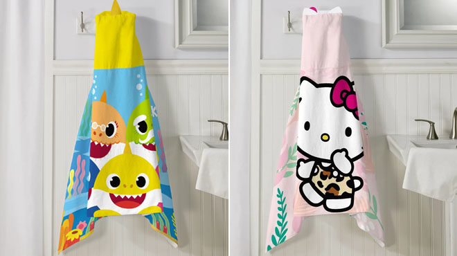 Baby Shark and Hello Kitty Kids Cotton Hooded Towel