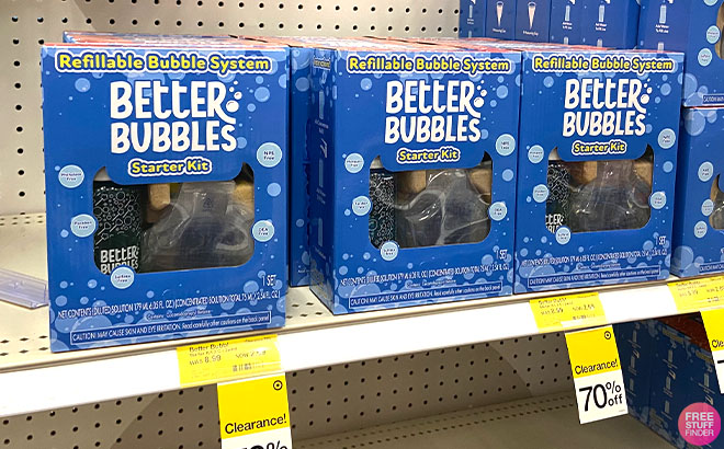 Better Bubbles Starter Kit with 3pk Prefilled Bottle Refill Concentrate 2pc Wands on a Shelf