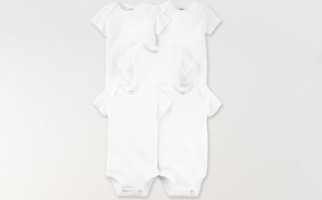 Carters Baby 5 Pack Short Sleeve Bodysuits on a Gray Background