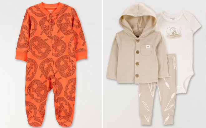 Carters Baby Halloween 2 Way Zip Cotton Sleep Play Pajamas and Baby 3 Piece Little Cardigan Set