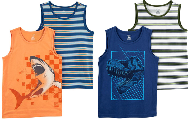 Carters Boys Orange Tank Top and Blue Dino Tank Top 2 Pack Sets