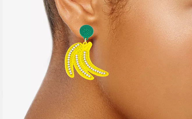 Celebrate Together Gold Tone Banana Drop Earrings on a Model