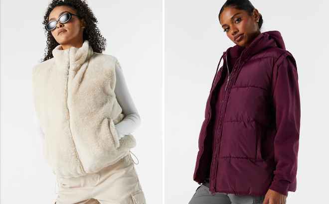 Charlotte Russe Reversible Fuzzy Puffer Vest and Oversized Puffer Vest