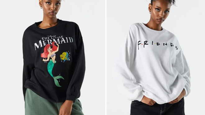 Charlotte Russe The Little Mermaid Graphic Fleece Sweatshirt and Friends Graphic Fleece Sweatshirt