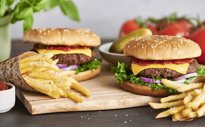 Cheeseburgers and Fries on a Table