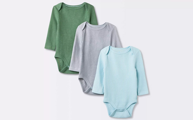 Cloud Island Baby 3 Pack Long Sleeve Waffle Bodysuit 1