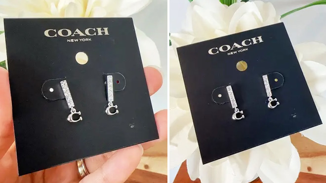 Coach Outlet Signature Pave Bar Stud Earrings