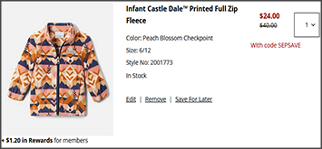 Columbia Infant Castle Dale Printed Full Zip Fleece Cart Screenshot