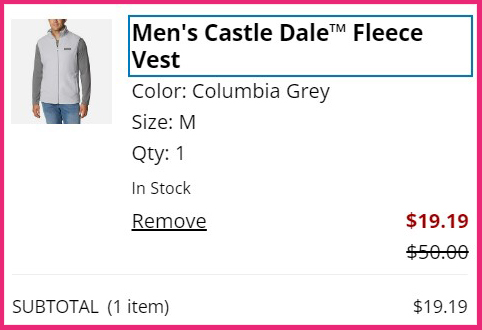 Columbia Mens Castle Dale Fleece Vest Order Summary