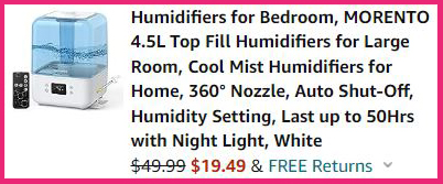 Cool Mist Humidifier Order Summary