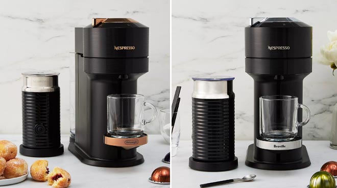 DeLonghi Nespresso Vertuo with Aeroccino Milk Frother Black Rose Gold and Classic Black