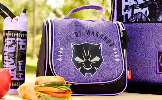 Disney Black Panther King of Wakanda Lunch Box with Disney Tumbler on the Side