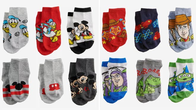 Disney Mickey Mouse and Friends Toddler Socks 6 Pack and Disney with Pixar Toy Story Toddler Boys Low Cut Socks 6 Pack