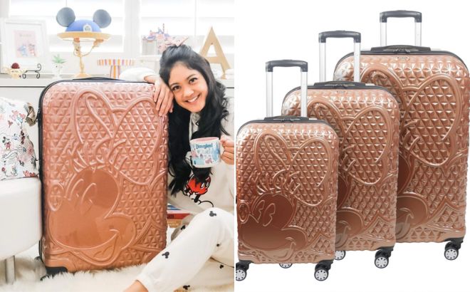 Disney Minnie Mouse 3 Piece Luggage Set in Rose Gold Color