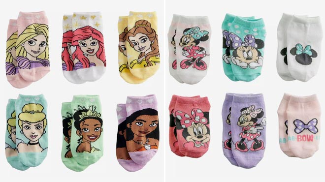 Disney Princess Toddler Girls Low Cut Socks 6 Pack and Disney Minnie Mouse Toddler Girls Low Cut Socks 6 Pack