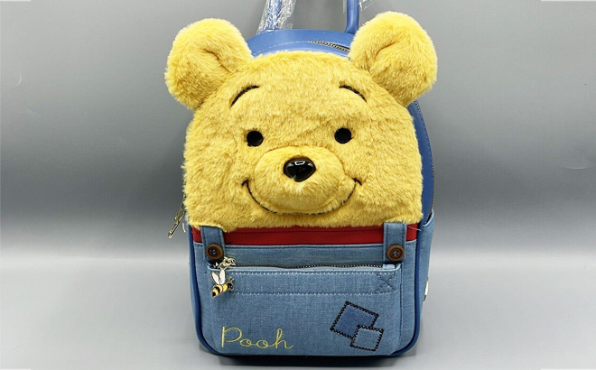 Disney Winnie The Pooh Plush Face Overalls Mini Backpack