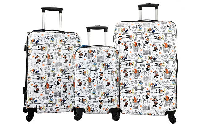 Disneys Mickey Mouse 3 Piece Hardside Spinner Luggage Set on White