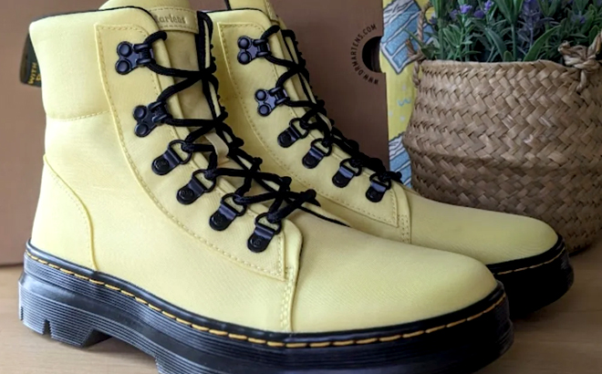 Dr Martens Womens Combs Booties in Lemon Yellow Color