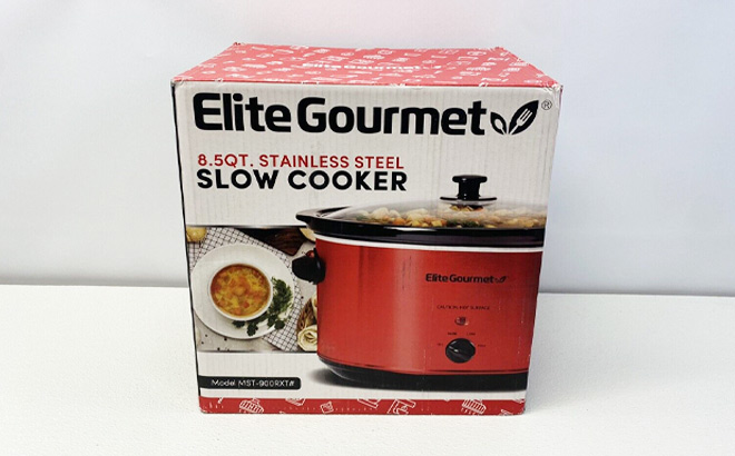 Elite Gourmet Stainless Steel Slow Cooker in the Box