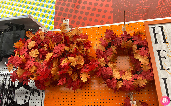 Fall Leaf Garland on the Left Side and Fall Leaf Wreath on the Right Side