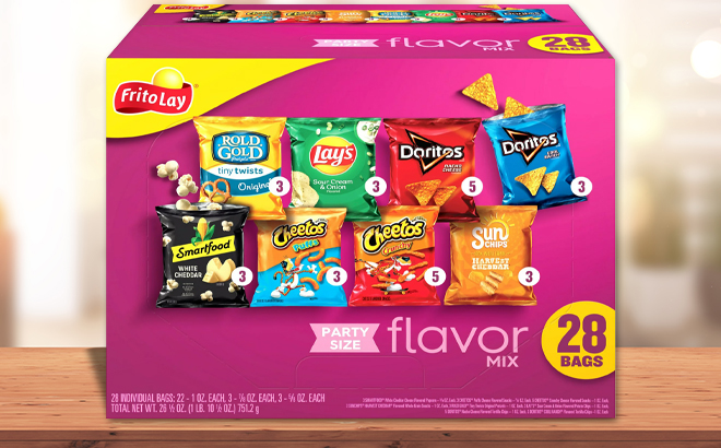 Frito Lay Variety Snacks 28 Pack on a Box