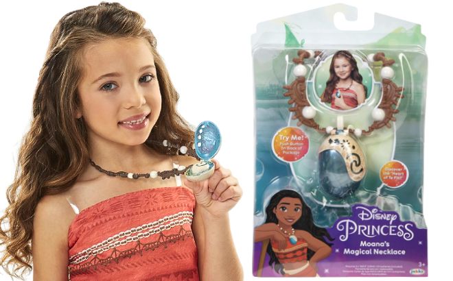 Girl is Holding a Disney Moana Necklace