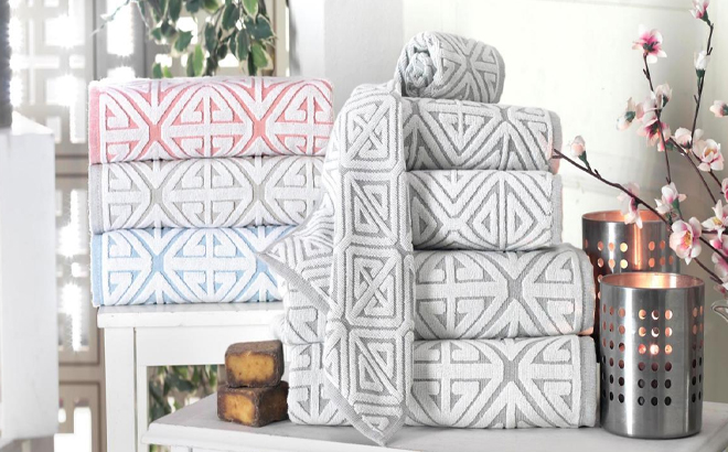 Glamour Turkish Cotton 8 Piece Wash Cloth Set on a Table