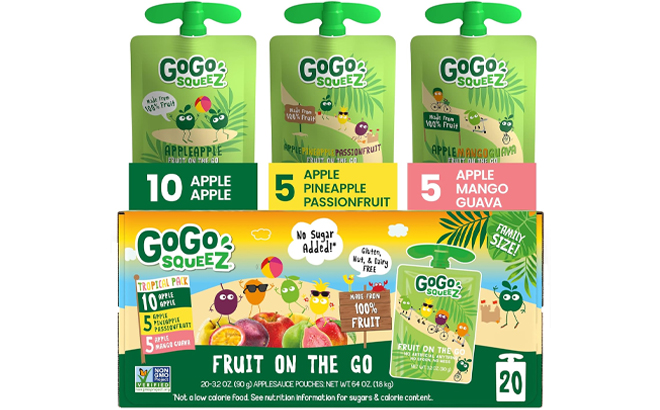 GoGo SqueeZ 20 Count Apple Mango Guava Pineapple Passionfruit Variety Pack