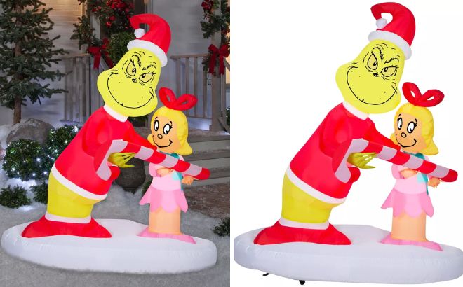 Grinch Airblown Inflatable Passing Out Candy Canes to Cindy Lou Scene Dr Seuss