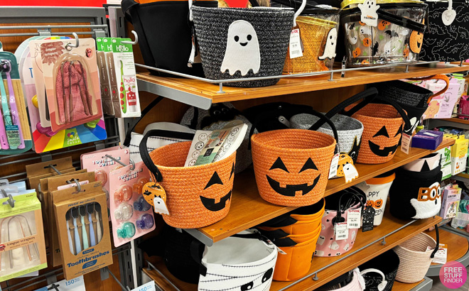 Halloween Baskets on a Shelf