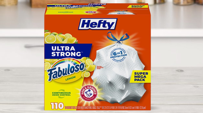 Hefty Ultra Strong Trash Bags 110 Count on Kitchen Counter