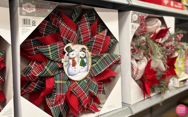 Holiday Time Mesh Snowman Christmas Wreath in Store