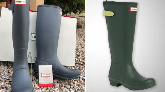 Hunter Womens Original Tall Rain Boots in Gray and Green Color