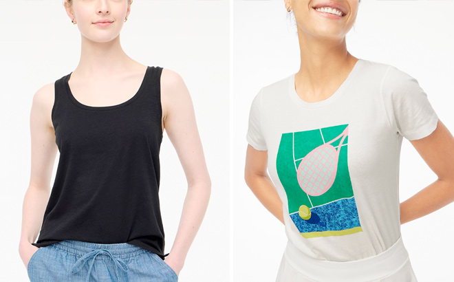 J Crew Vintage slub cotton tank and Tennis graphic tee