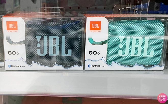 JBL GO 3 Portable Bluetooth Speaker in shelf