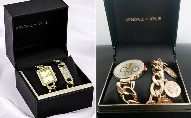 KENDALL KYLIE Womens Crystal Watch Bracelet Set and Crystal Watch Medallion Bracelet Set