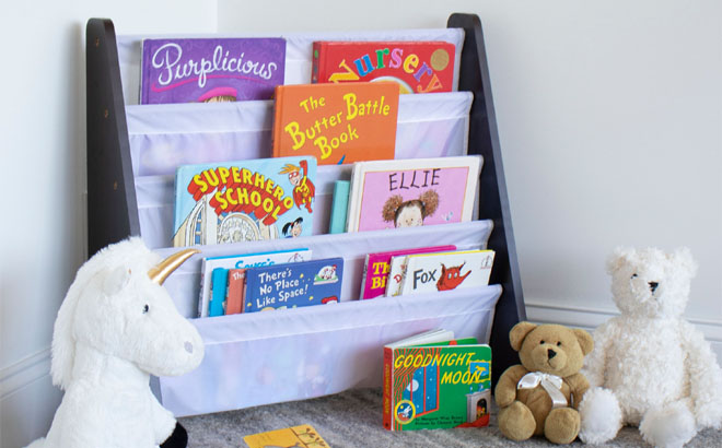 Kids Bookshelf with 4 Shelves Book Organizer Brown Color