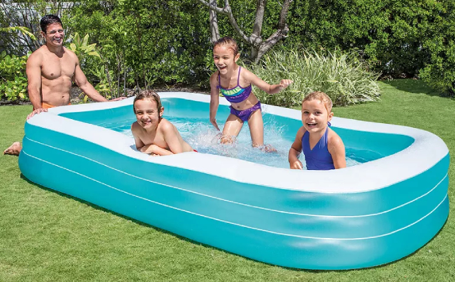 Kids Playing in Intex Swim Center Family Inflatable Pool