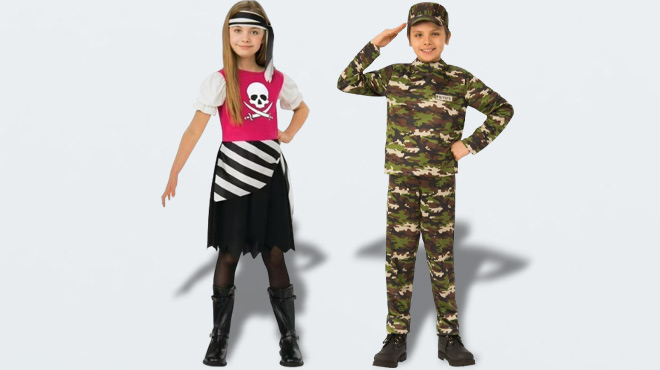 Kids Wearing Girls Pirate Dressand Military Halloween Costume