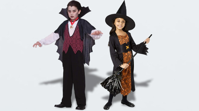 Kids Wearing Vampire and Witch Halloween Costume