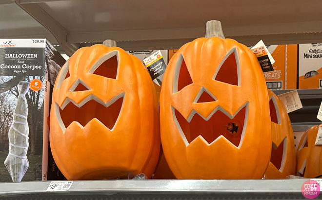 LED Halloween Pumpkin LightsLight Up Jack o Lanterns on a Shelf