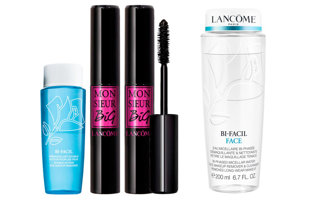 Lancome 3 piece Monsieur Big Mascara and Bi Facil Set and Lancome Bi Facil Face Makeup Remover and Cleanser 6 7oz