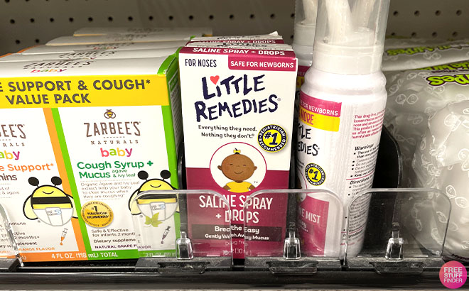 Little Remedies Saline Spray and Drops on a Shelf