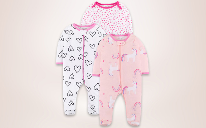 Little Star Baby Girl 3 Pack Sleep and Play in Unicorn Style