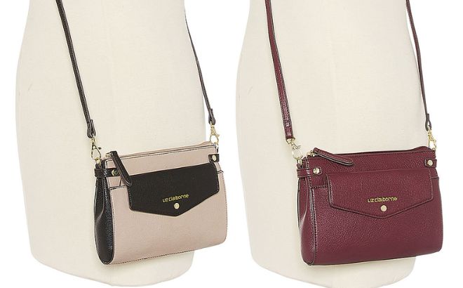Liz Claiborne Alisia Crossbody Bag in Oatmeal Black Color on the Left and in Dark Wine Color on the Right