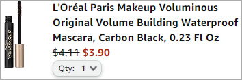 L'Oreal Paris Voluminous Waterproof Mascara in Carbon Black Color at Checkout