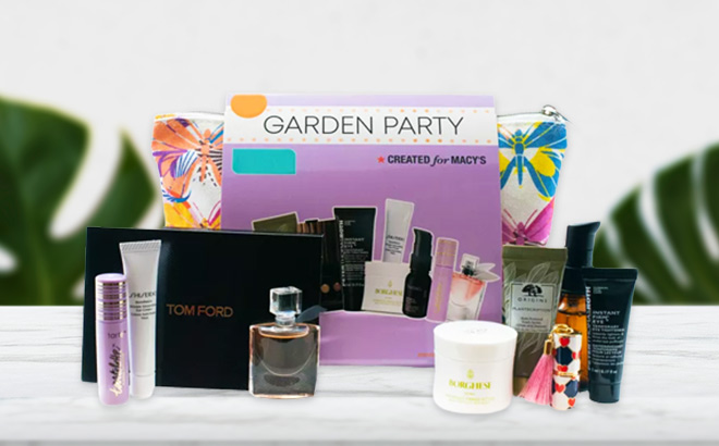 Macys 10 Piece Garden Party Beauty Set on the Table