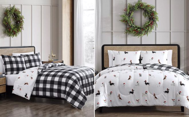 Macys Holiday Pups 3 Piece Comforter Set on Bed