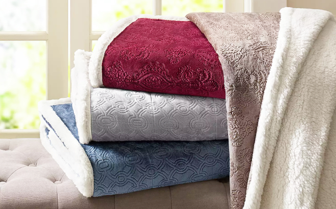 Madison Park Elma Oversized Textured Plush Throw Blanket