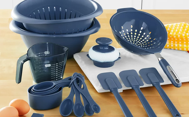 Mainstays 28 Piece Kitchen Tools and Gadgets Set in Navy Blue Color